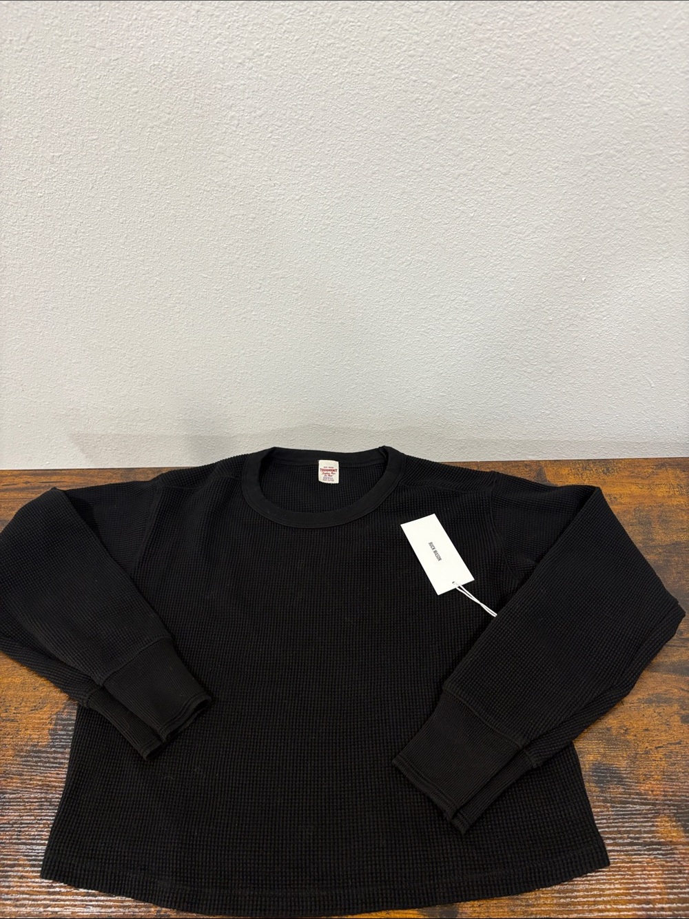 Buck Mason Women’s Black Toughknit Waffle Cropped Crewneck Small NWT $118